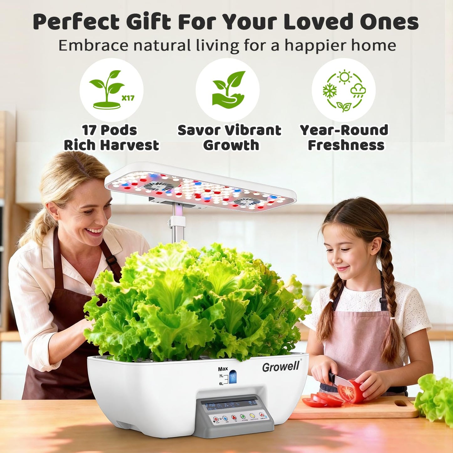 Growell Hydroponics Growing System Kit, 17 Pods Indoor Herb Garden with 2 Fans Circulation, Grow Light, Smart Water Cycle, Auto Timer, 10L Water Tank, Perfect Indoor Gardening System Gifts (White)