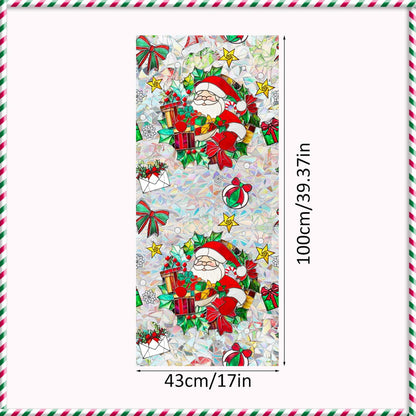 Christmas Window Stickers for Glass Rainbow Privacy Film Stained Stickers Santa Claus Window Film Christmas Balls Design Windows Decals for Home Party Supplies Glass Display Decor 17x 39.3 Inch