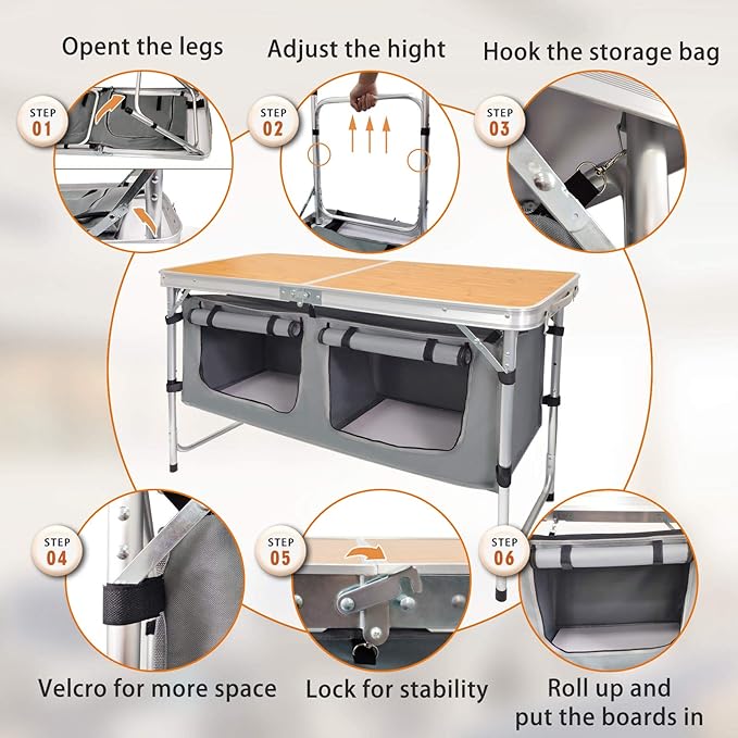 Folding Camping Table with Storage Lightweight Camp Tables Portable
