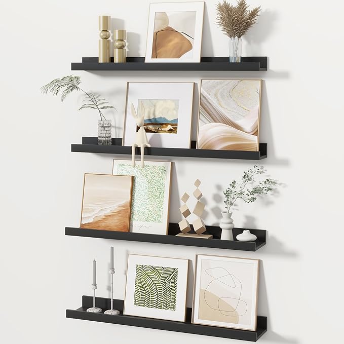 Fun Memories Picture Ledge Shelves Set of 4, 24 Inch Rustic Wall Mounted