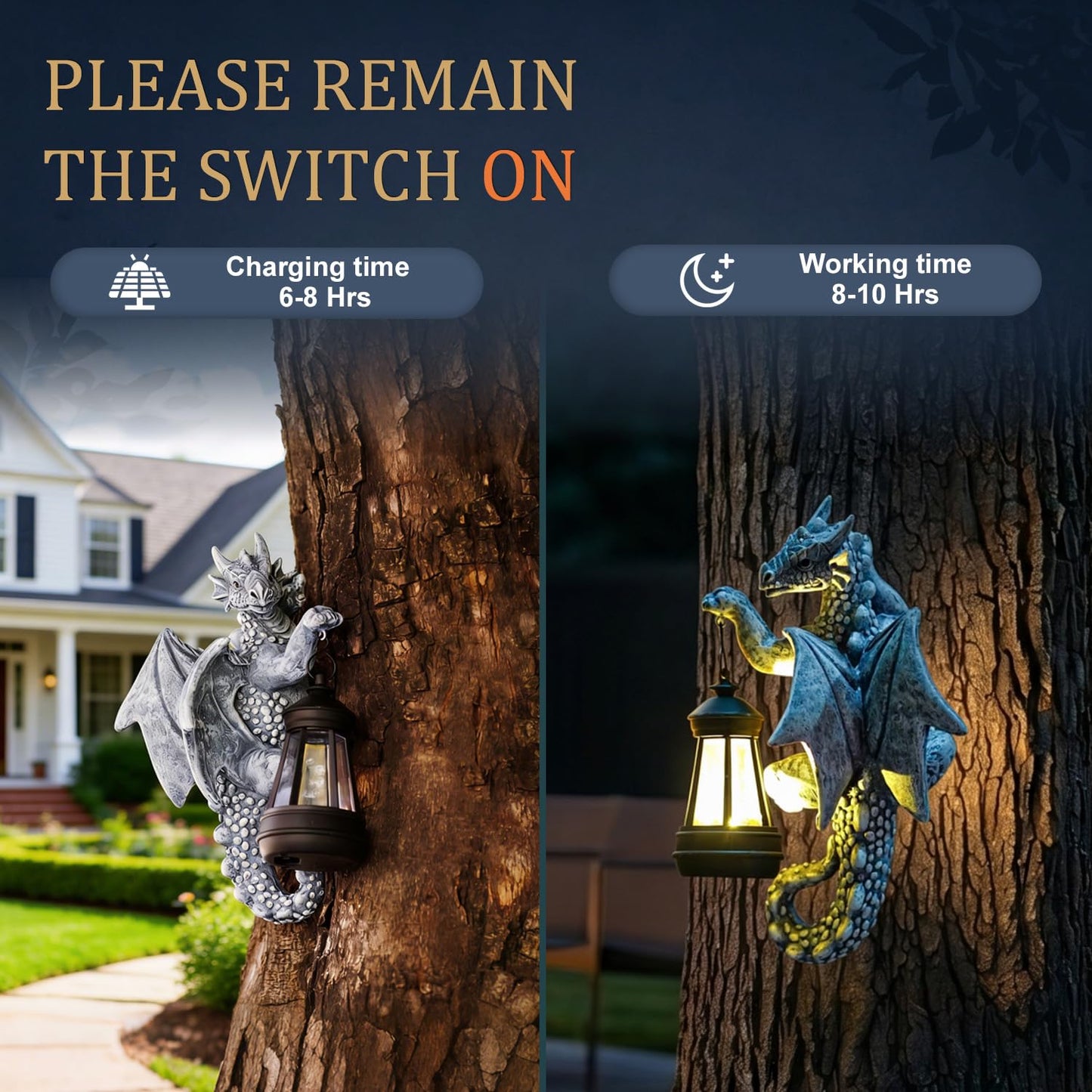 Fashionoda Dragon Tree Hugger Garden Decor - 9.3 Inch Garden Statues Lawn Ornaments for Outside Balcony Yard Whimsical Art Outdoor,Medieval Fantasy Halloween Decor