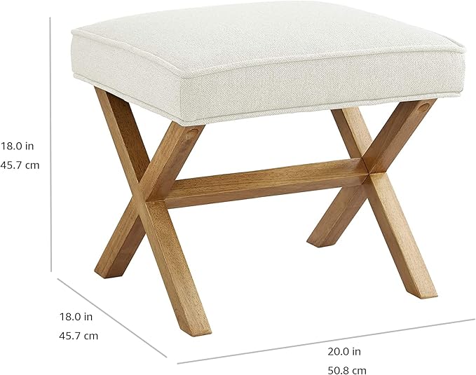 Amazon Basics Small Ottoman Foot Rest, Mid-Century Modern X Square Polyester