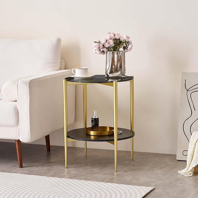 LumFurn Round Glass End Table, Mid-Century Modern Design Sofa Table