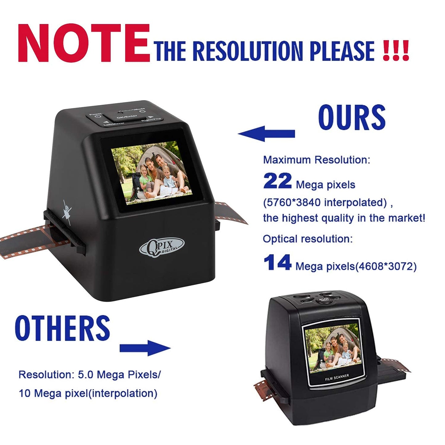 Digital Film & Slide Scanner – Converts 35mm 110 135 126KPK Super 8 & 8mm Film Negatives & Slides to High-Resolution 22 MP JPEG Images, Built-in 128MB Memory, 2.4 LCD Screen (Black)