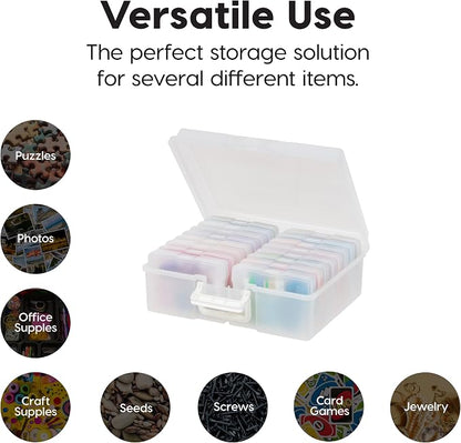 IRIS USA 4" x 6" |Made in USA| 2-Pack Photo Organizers and Picture Storage Box with Handle, 16 Inner Cases/Containers for Tasks, Stickers, Ephemera, & Flashcards - Pearl