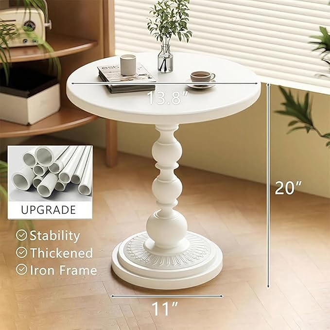 Funecy Metal Small End Table, Vintage Matte Black Round Side Table Nightstand