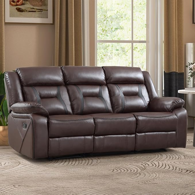 EBELLO Faux Leather Manual Reclining Sofa, 3 Seat Recliner Sofa Chair, Couch