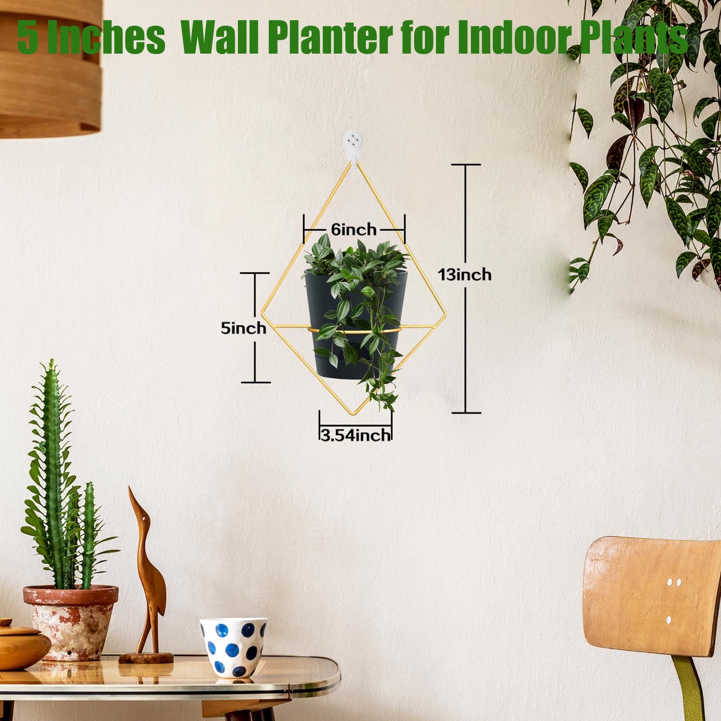 Koalaime 3 Sets Wall Planters for Indoor Plants Geometric Hanging Planters for Indoor Plants - Self-Watering Flower Pots with Black Metal Holder, Mounted Succulent Planter, 5" Black Plant Pot