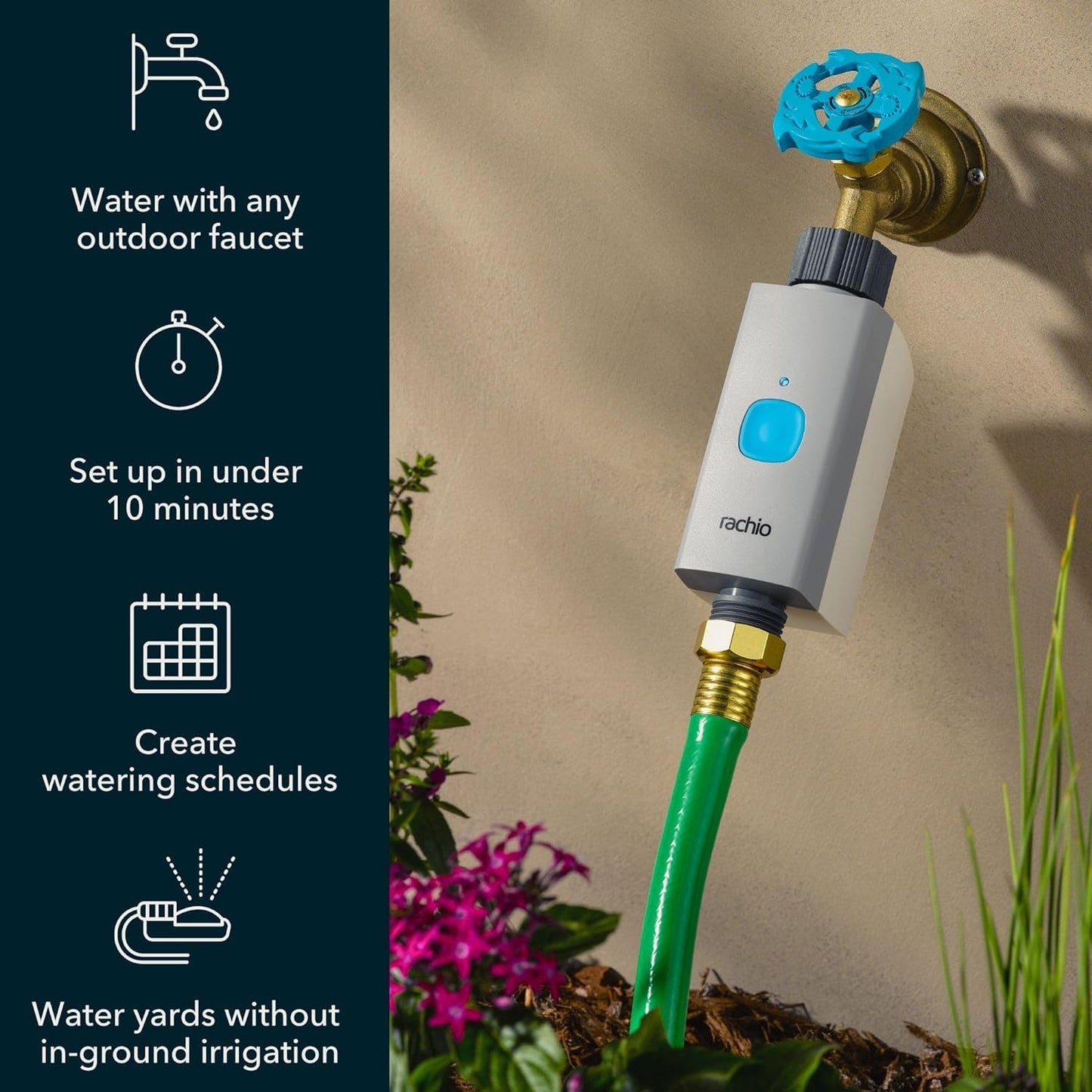 Rachio Smart Hose Timer (1 Valve Only) – App-Controlled Outdoor Faucet Timer, Quick Install & Scheduling, Expandable System - Requires WiFi Hub