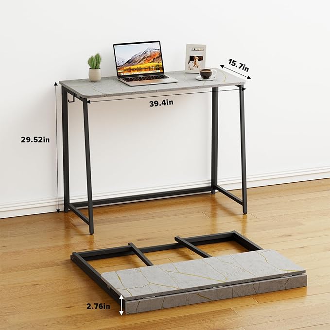 WOHOMO Folding Desk, Small Writing Desk 39.4", Space-Saving Foldable Laptop