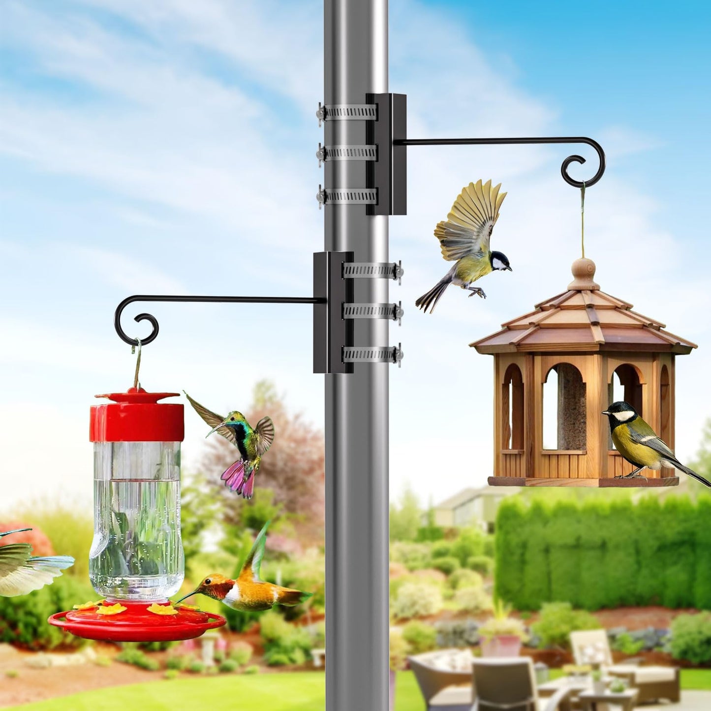 Xbpeuy 2 PCS Adjustable Fence Post Hangers, Bird Feeder Hanger Hooks, Plant Garden Hook, Wind Chime Hanger for 2" to 2 3/8" Diameter Posts