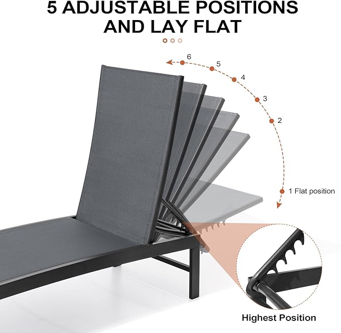 Crestlive Products Chaise Lounge Chair Outdoor Set of 2, Adjustable 5 Positions