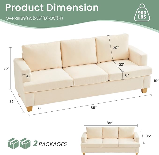 YOUDENOVA Sofa, 2 Piece Set Comfy Couch, 3 Seater & Loveseat Sofa