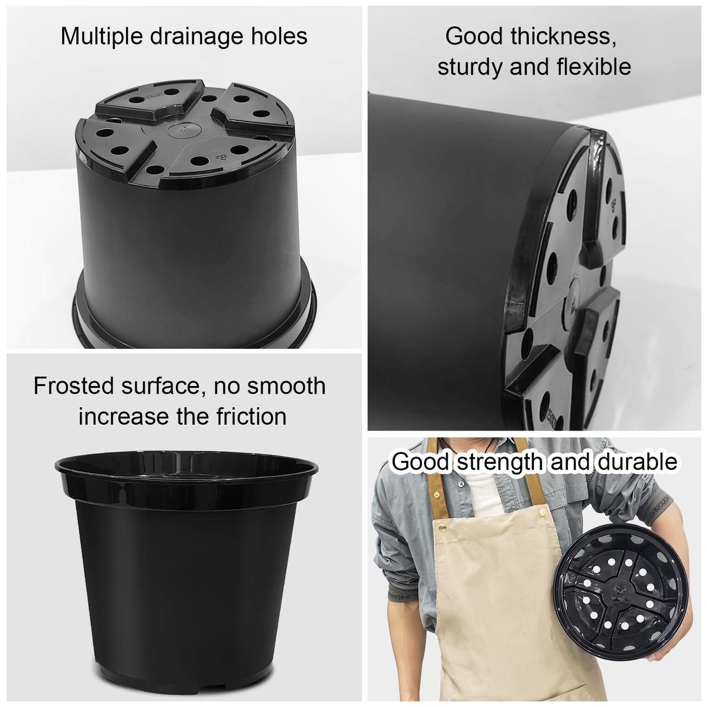 BTPLASTIK 3 Gallon Nursery Pots, 10 Inch Thickened Plant Pots with Drainage Holes, Plastic Round Planter for Outdoor Indoor Plants (12-Pack, Black)