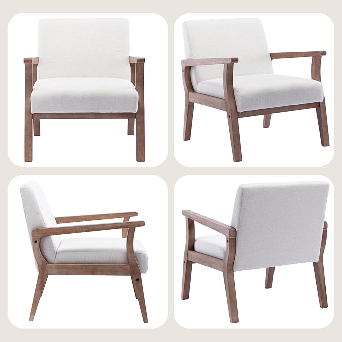 BESTANO Accent Chair Mid Century Modern Armchair, Linen Upholstered Living Room