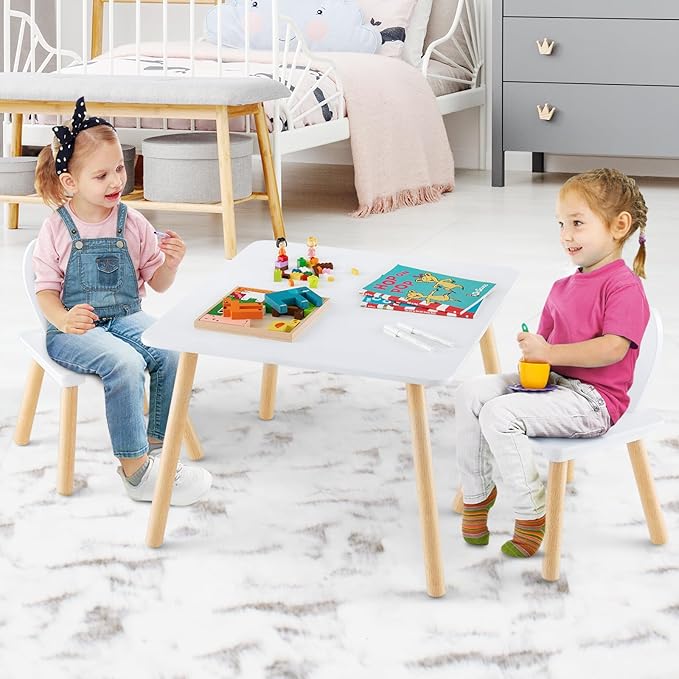 Costzon Kids Table and Chair Set, 3 Pieces Wooden Activity Table & 2 Rabbit