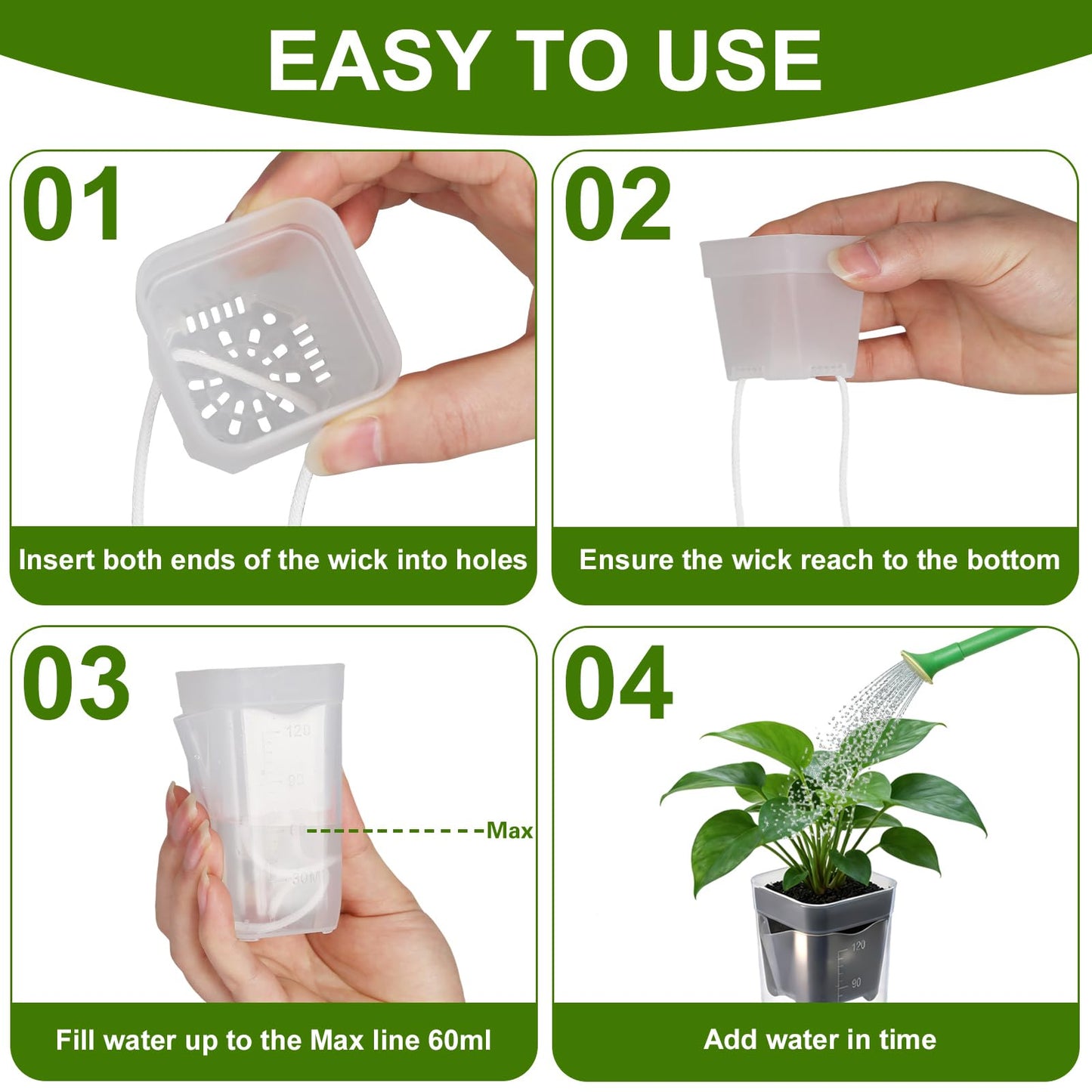 24 Pack 2" Small Self Watering Pots for Indoor Plants Mini Clear Plastic Planters with Water Level and Drainage Holes with Plant Labels and Wick Cord for Succulents, Propagation, and African Violet