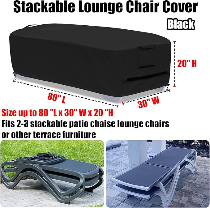 Stackable Chaise Lounge Covers for 2-3 Stackable Patio Lounge Chair, 600D