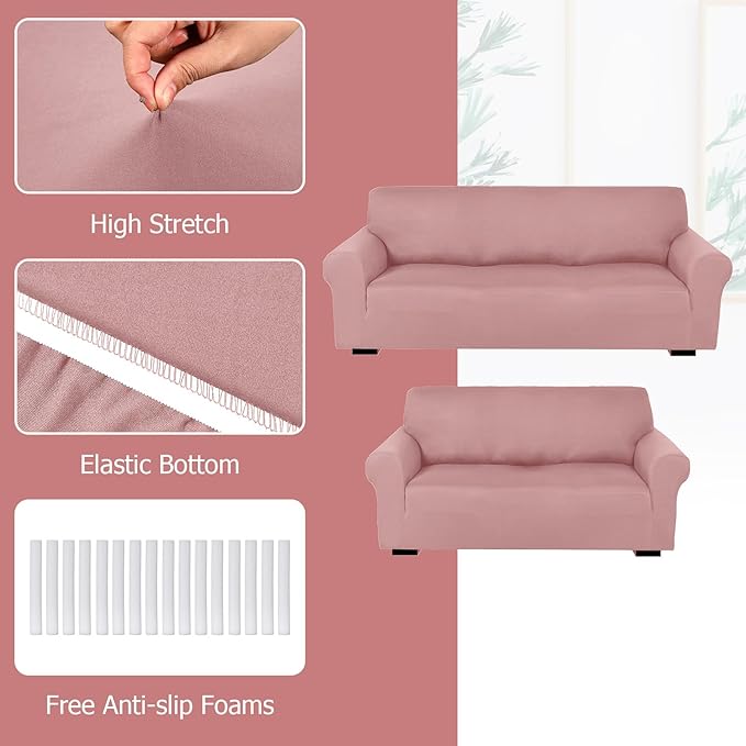 Peryiter 2 Pcs Sofa Covers Couch and Loveseat Covers Set Stretch Sofa Slipcover