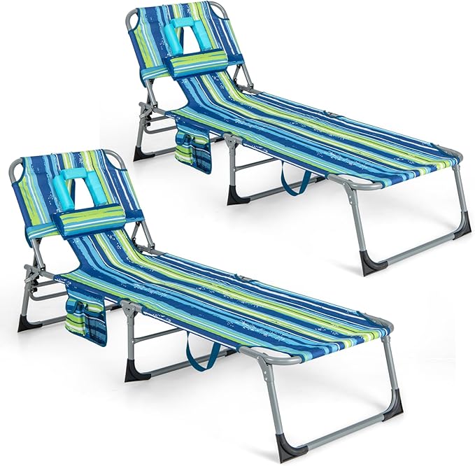 Goplus Tanning Chair, Folding Adjustable Patio Lounge Chair
