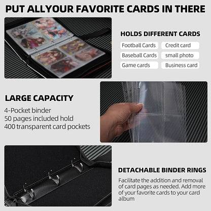 Collectible Trading Card Albums,4 Pocket Card Binder, 400 Double Sided Pocket PU Premium Zip Trading Collection Binderwith 50 Removable Sleeves, Card Folder forTCG, Sports Cards (Pink White)