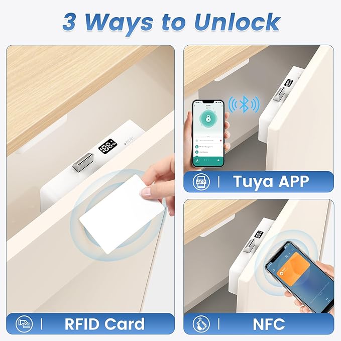 Lokko Smart Hidden Cabinet Lock, Tuya Bluetooth RFID Keyless Drawer Lock