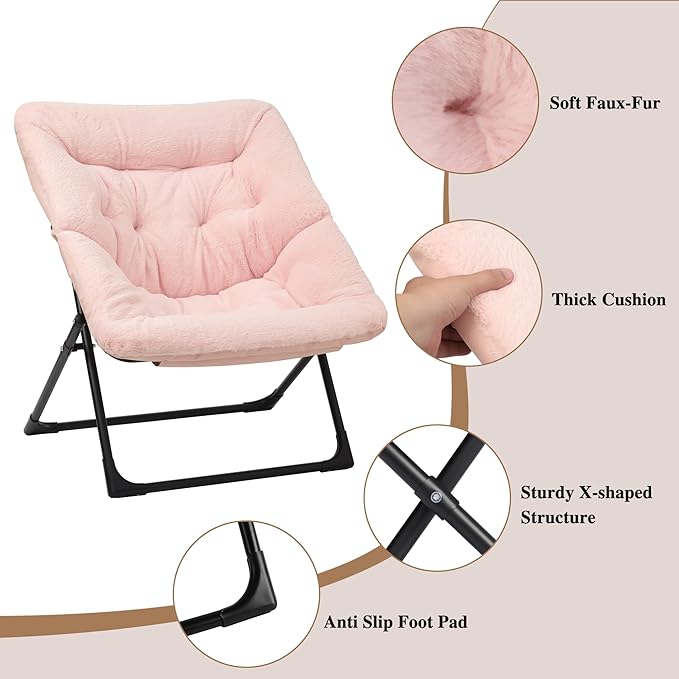 Comfy Saucer Chair for Adults, Soft Faux Fur Bedroom Chair, Accent Dorm Chairs