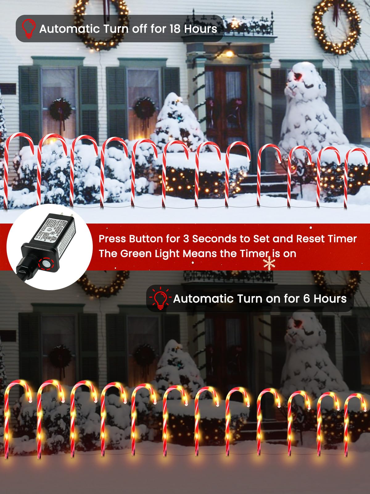 BOSSERN 24 Pack Christmas Candy Cane Lights Plug in, Jumbo Candy Cane Light Waterproof, 8 Modes Christmas LED Decorations for Outdoor, Pathway Lights Plug in for Garden Lawn Yard Patio Decorations