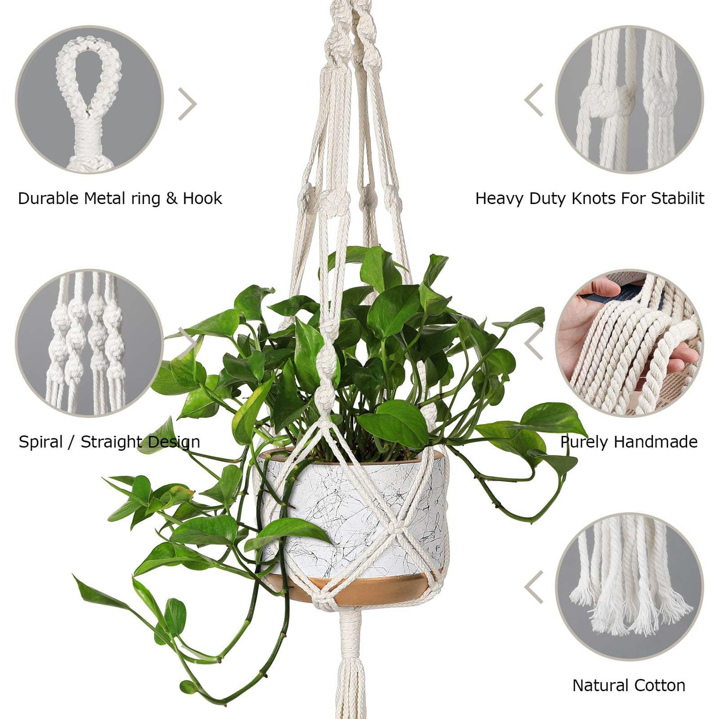 MIPON 3 Pack Macrame Plant Hangers with Hooks - 3 Sizes (34"/41"/46") Handmade Cotton Indoor/Outdoor Hanging Planter Holders,Boho Home Decor for Patio Balcony Living Room, Fits 5-10 Inch Pots
