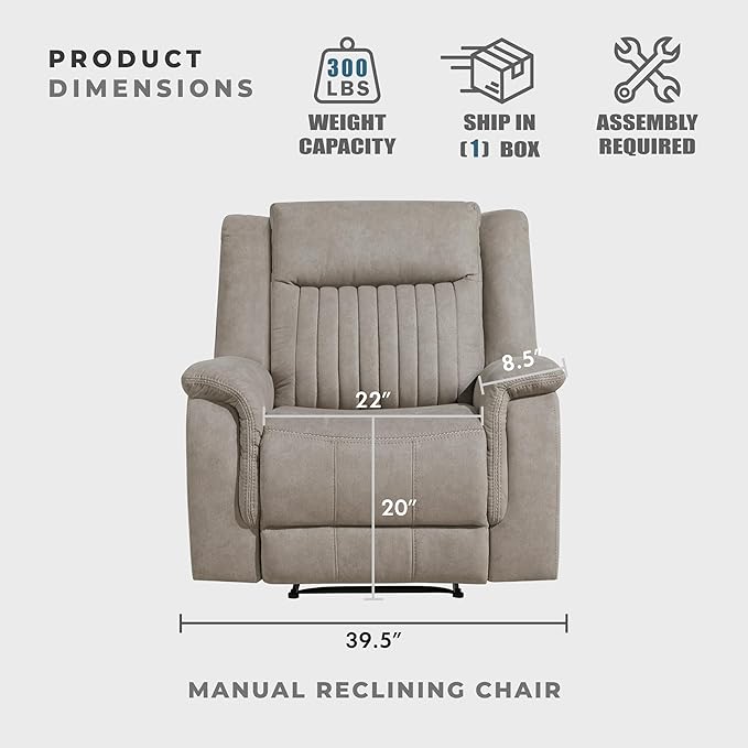 Lexicon Manual Recliner Chair, Polished Microfiber Reclining Sofa Chair
