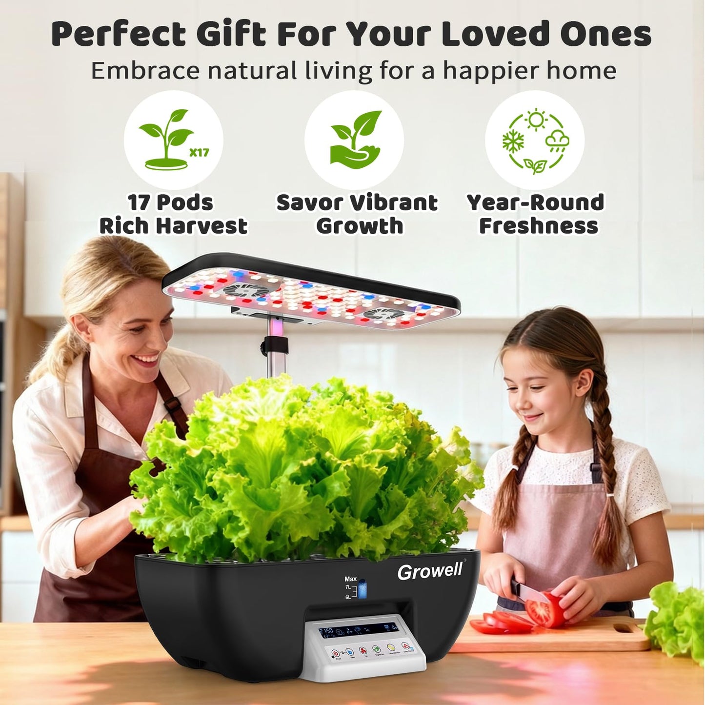 Growell Hydroponics Growing System Kit, 17 Pods Indoor Herb Garden with 2 Fans Circulation, Grow Light, Smart Water Cycle, Auto Timer, 10L Water Tank,Perfect Indoor Gardening System Gifts(Black/White)