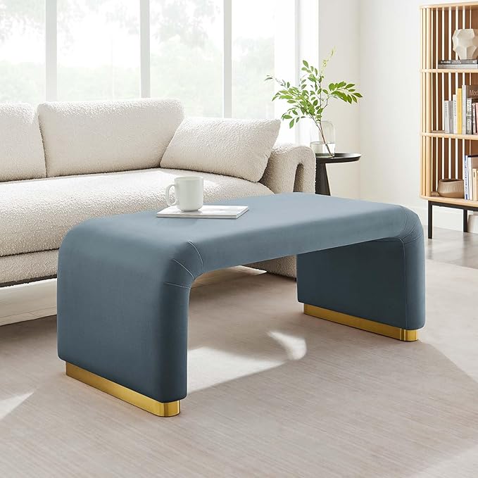 Modway EEI-6735-BRA-CAB Koda Performance Velvet Waterfall Ottoman, Brass Cadet