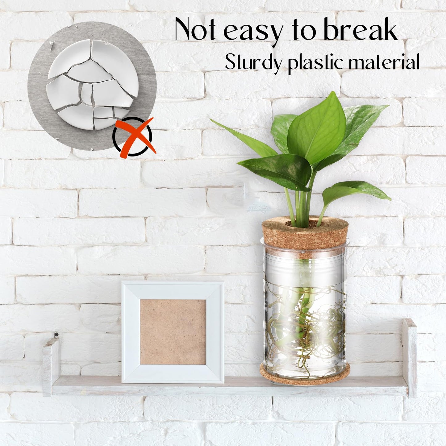 Baderke 24 Packs Plastic Desktop Plant Terrariums Propagation Planter Tabletop Planting Vase with Lid and Cork Plant Coasters for Growing Hydroponic Home Office Table Decoration(Classic Style)
