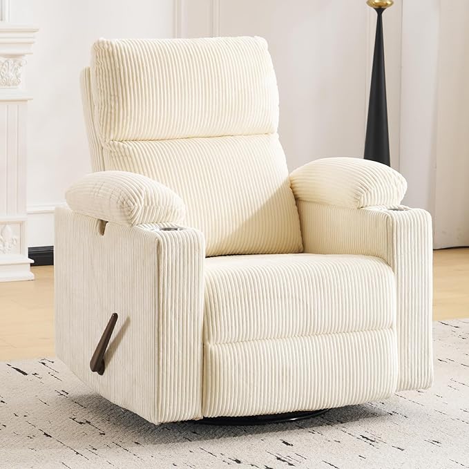 Swivel Rocker Recliner with Adjustable Armrests, Rocking Nursery Chair with