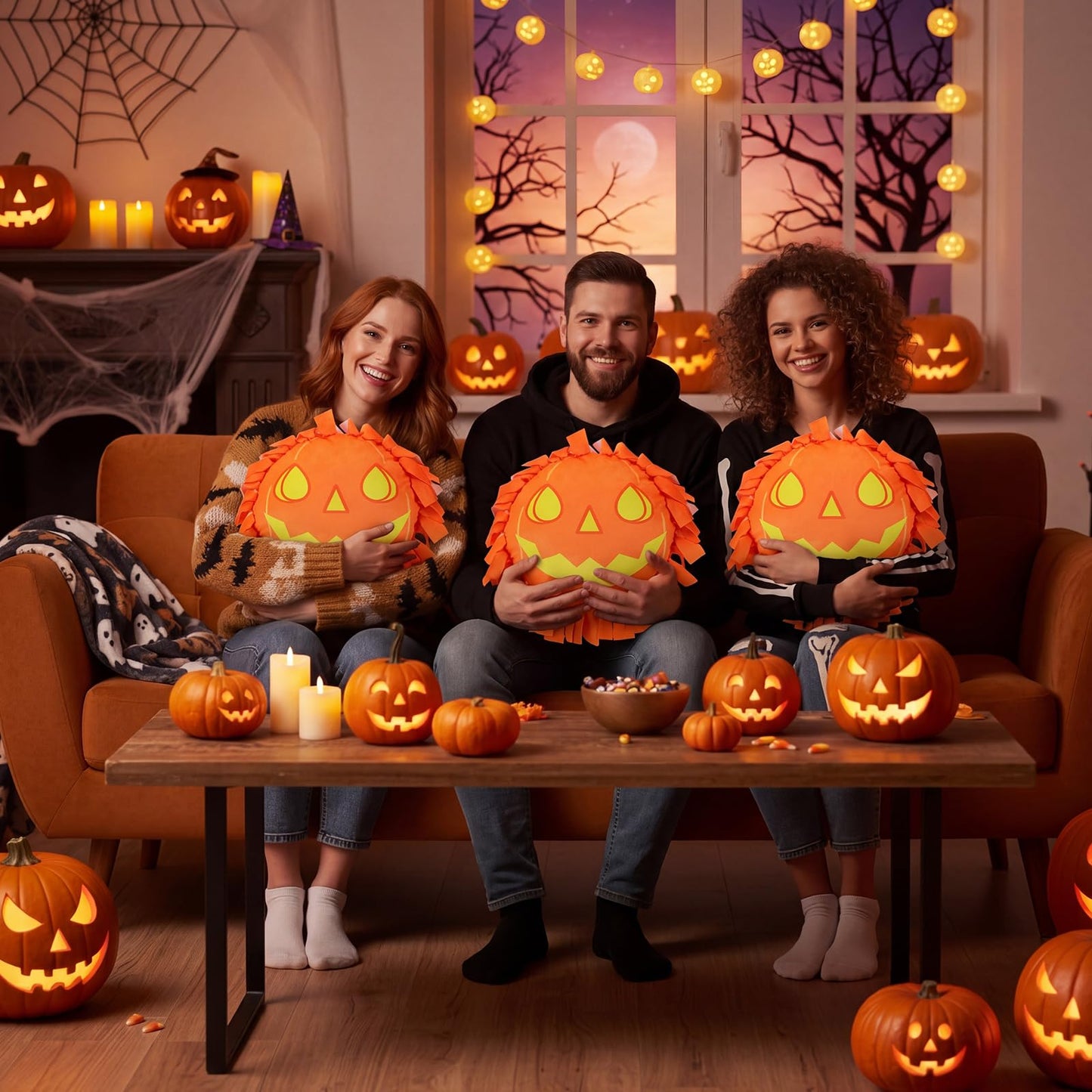 Weysat 6 Sets Halloween Pumpkin Tied Pillow Craft Kit Jack-O'-Lantern DIY Pillow Craft Gifts with Pumpkin for Halloween Home Decorative Couch Sofa Classroom Giveaways