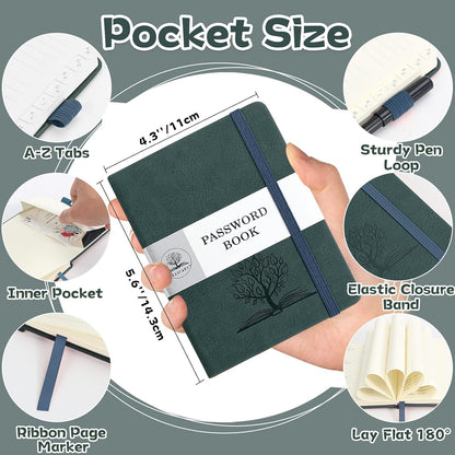 DAOFARY Password Book with Alphabetical Tabs - Small Password Keeper Book (5.6 * 4.3 in) with Inner Pocket, Hardcover Password Keeper Notebook for Log Internet Website Information (Lake Blue)