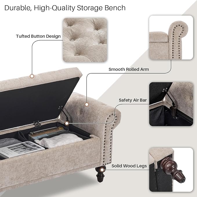 SOFTHION Storage Bench for Bedroom, Upholstered Chenille Storage Ottoman