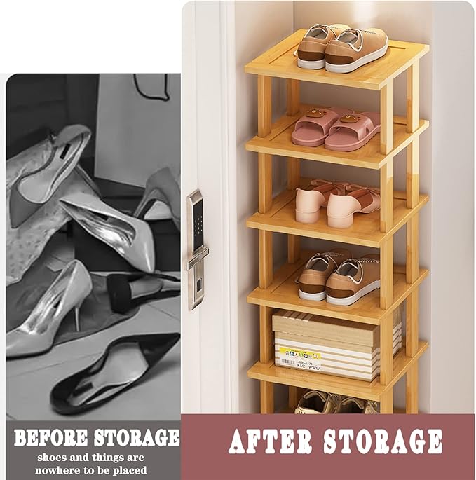 SAN HE Bamboo Shoe Rack 17 Tier- Vertical Shoe Rack