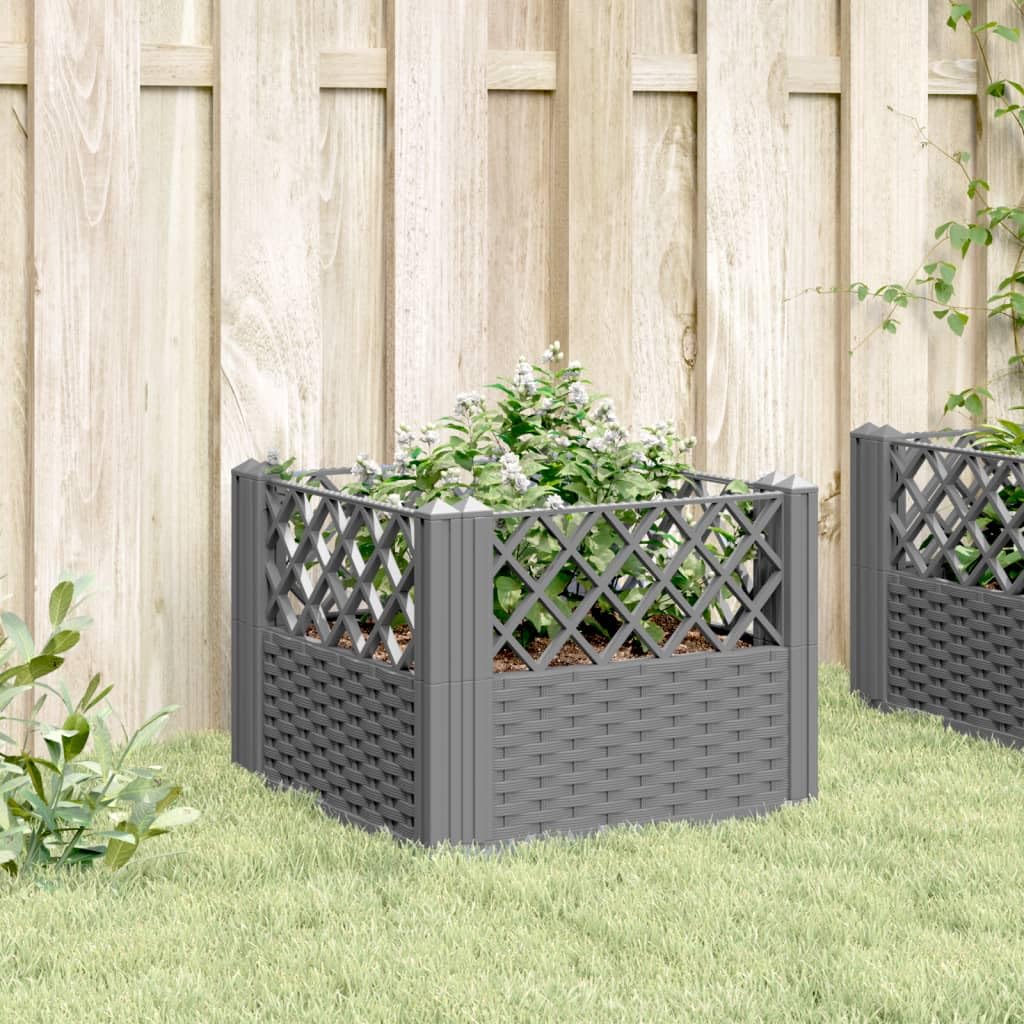 Logeirevo Garden Planter Box with Pegs, Outdoor PP Raised Garden Bed Planter for Vegetables, Grass, Lawn, Yard, Light Gray 17.1"x17.1"x17.1" PP,-1195