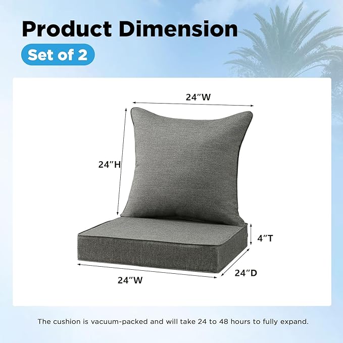 Sunbrella Outdoor Deep Seat & Back Cushion Set, 24 x 24 Inch Water Repellent