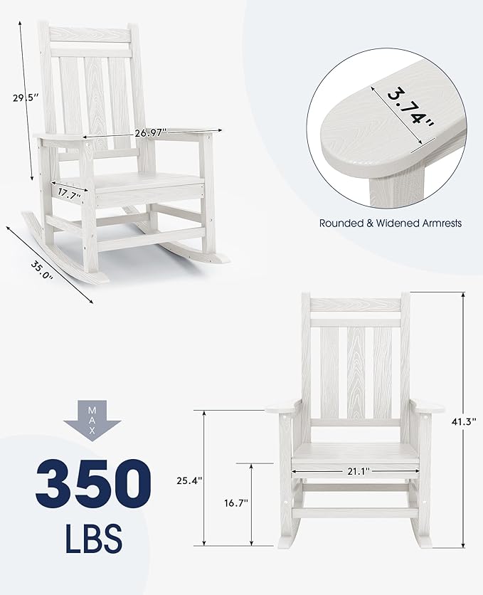 KINGYES Oversized Outdoor Rocking Chair, All-Weather Patio Rocking Chairs
