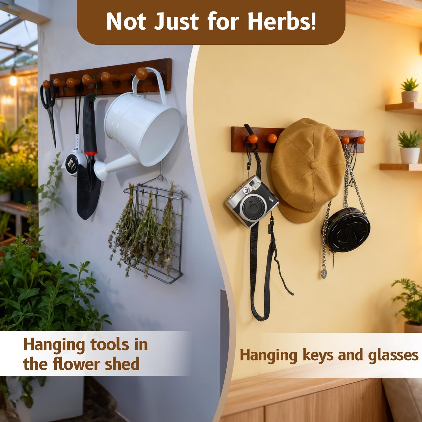 Tnstbiee Rustic Hanging Herb Drying Rack–Space-Saving Design Holds 7 Bouquets,Fits Window,Door Kitchen Areas-Great for Kitchen Witches Herb Display-Unique Gift for Gardening Enthusiasts-Wall Art Décor