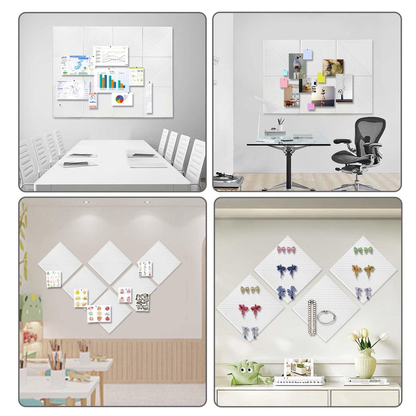 Large Cork Board for Walls 48"x 36", 12 Pack Felt Wall Tiles with Safe Removable Adhesive Tabs, Cork Board for Office,Pinboard Bulletin Board - White