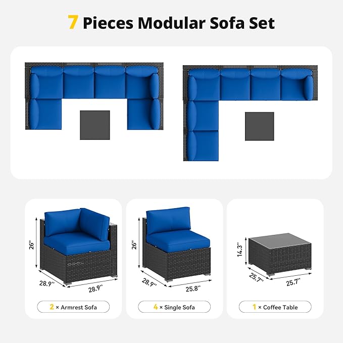 Aoxun Patio Furniture Set with Umbrella, 8 Piece Outdoor Sectional Sofas