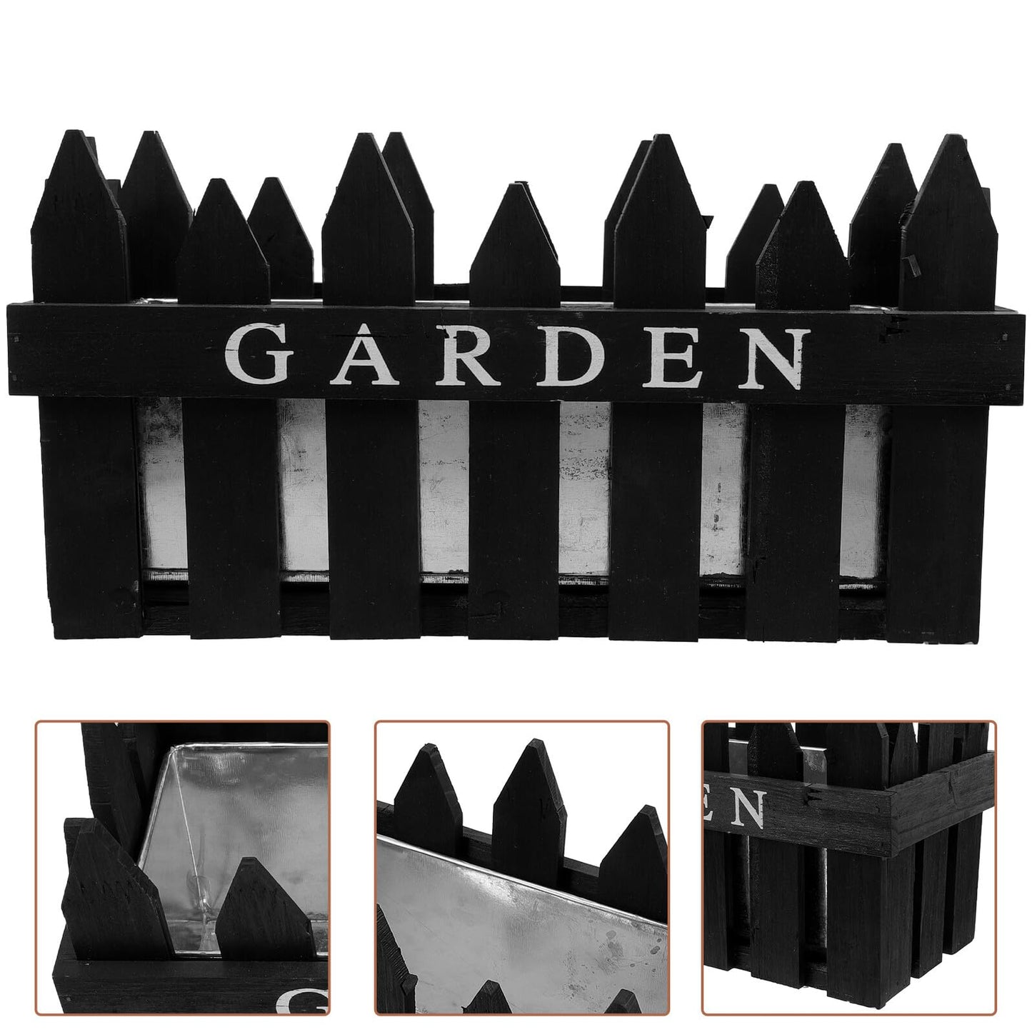 BESTonZON Wood Fence Flowerpot Planter with Fence Design, Rectangular Black Wood Plant Pot for Balcony and Outdoor Garden Decoration, Rustic Pastoral Style Flower Box