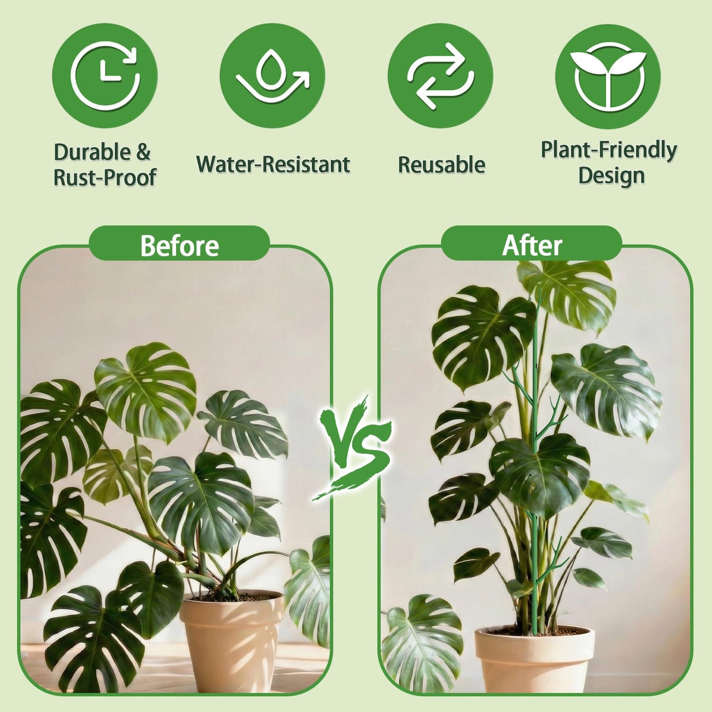Telescoping Monstera Plant Support Stakes,17.3IN to 43.3IN Detachable Branch Plant Sticks Support Tall for Indoor Outdoor Climbing Plants,Adjustable Length Plant Accessories for Potted Plant-2 Pack