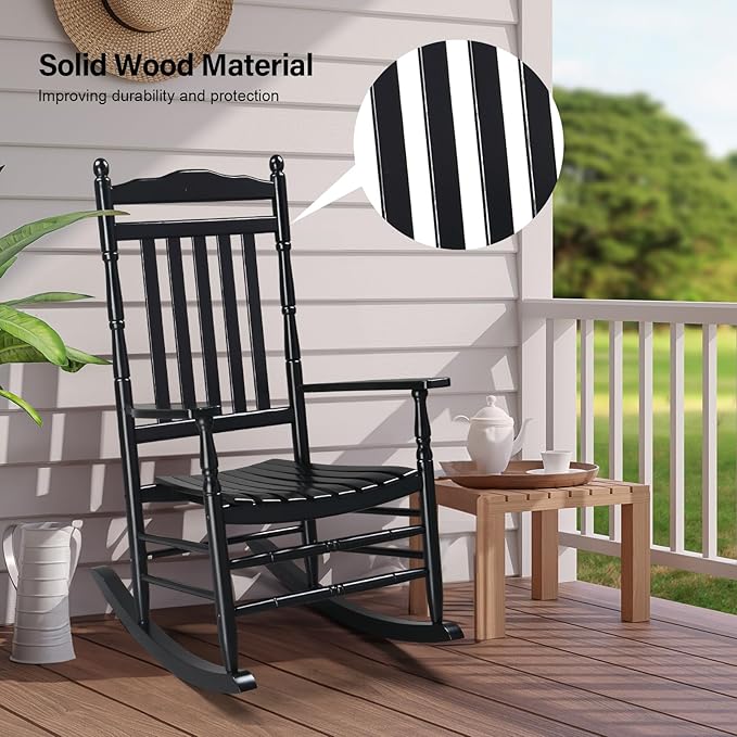 VINGLI Wooden Rocking Chair Outdoor Set of 2, Patio Rockers