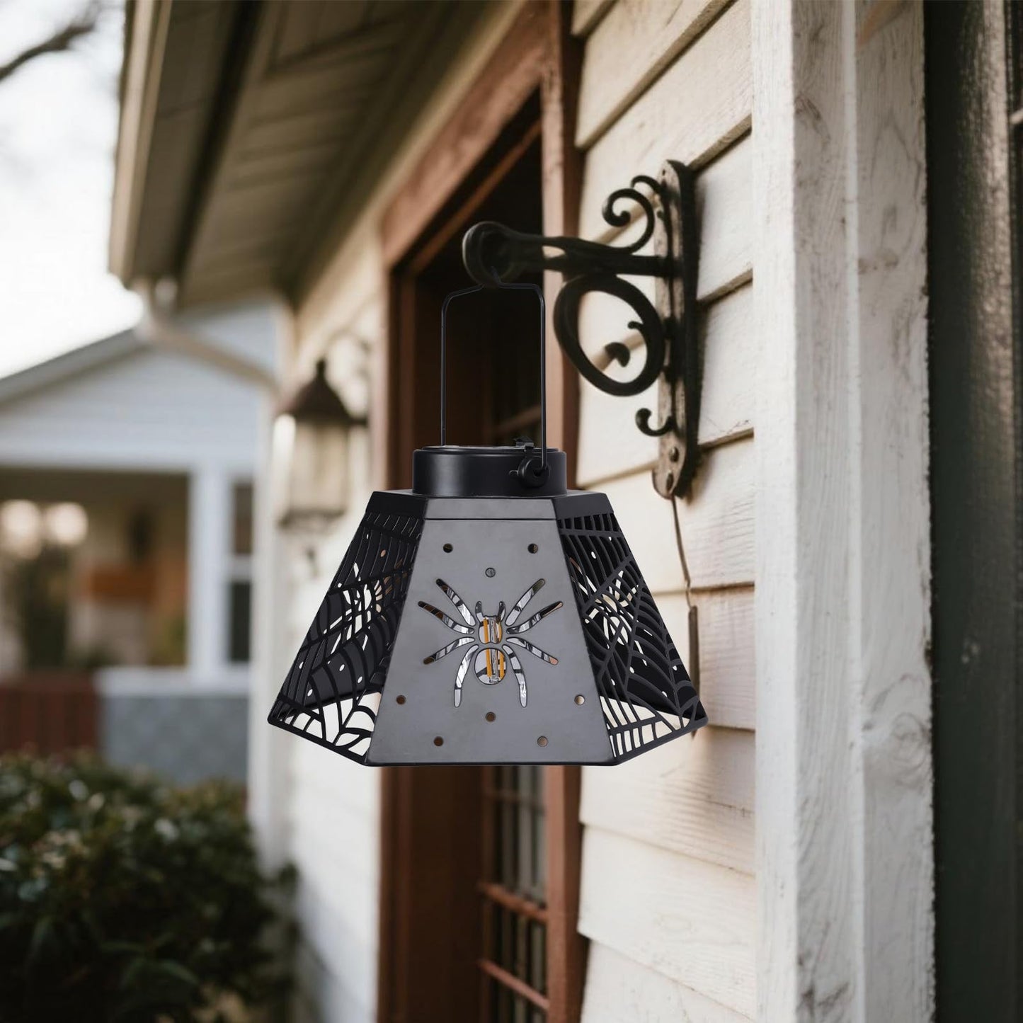 2 Pack Halloween Solar Lantern with Spider Web Design, Outdoor Hanging LED Light for Yard Patio Garden, Waterproof Metal Decorative Lamp for Halloween Decor