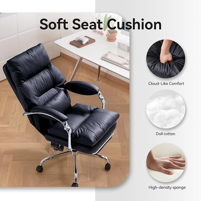 LEAGOO Office Chair with Foot Rest, Swivel Computer Desk Chair PU Leather