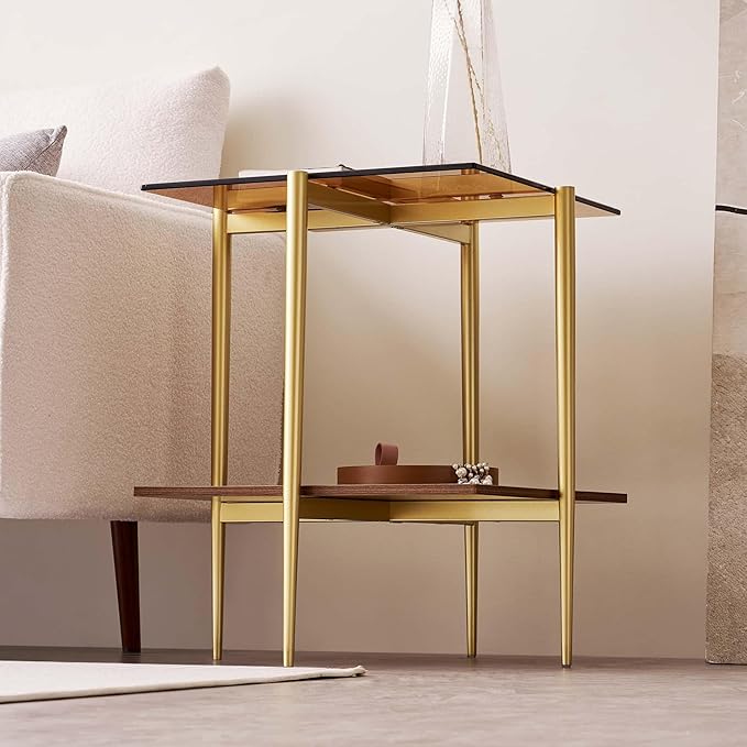 LumFurn Glass End Table, Mid-Century Modern Design Sofa Table, L41 x W21 x H17